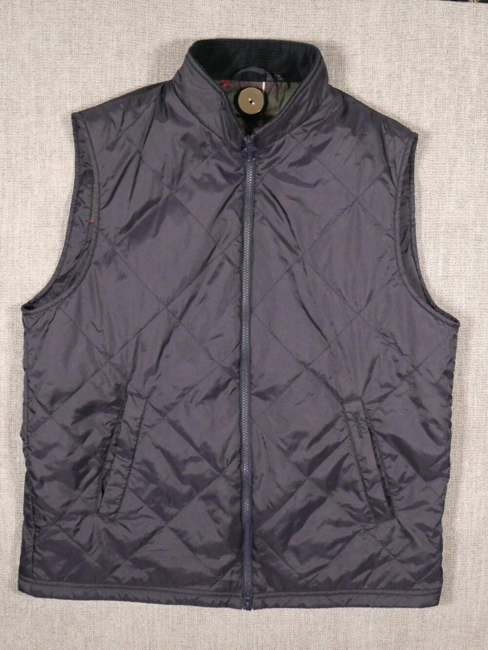 Barbour Finn Gilet Vest Mens Large Navy Blue Full Zip Quilted Outdoors Hiking
